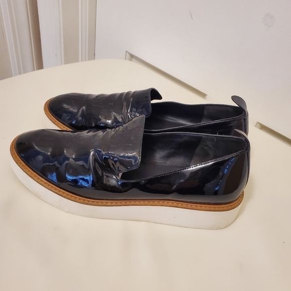 VINCE SANDERS BLACK PATENT LEATHER PLATFORM LOAFERS SIZE 10M - Picture 13 of 14